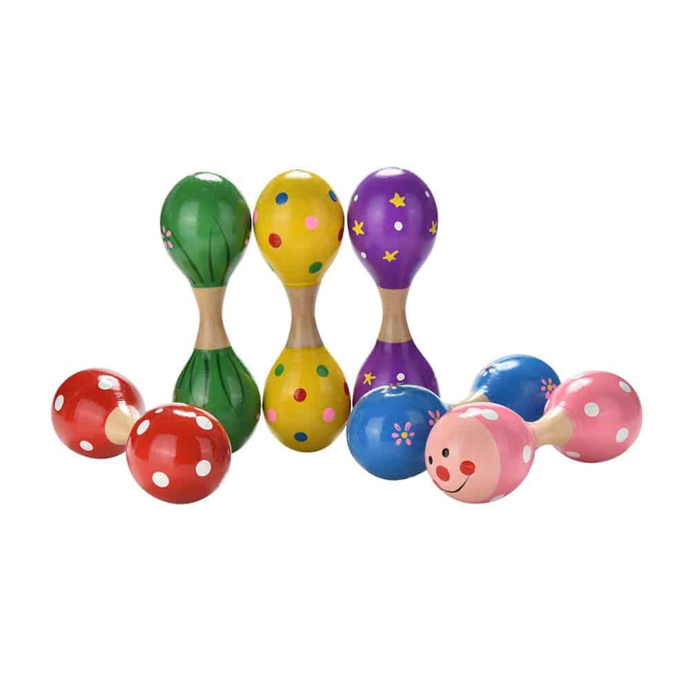14CM Kids Music Instrument Wooden Double-head Maracas Baby Educational Toy 