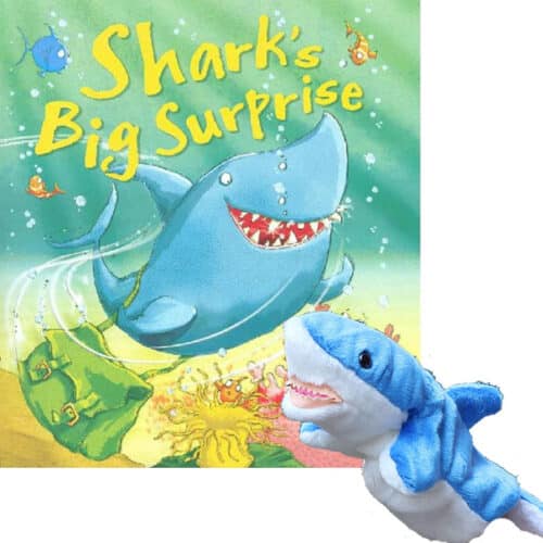 sharks big surprise book and deluxe puppet bundle